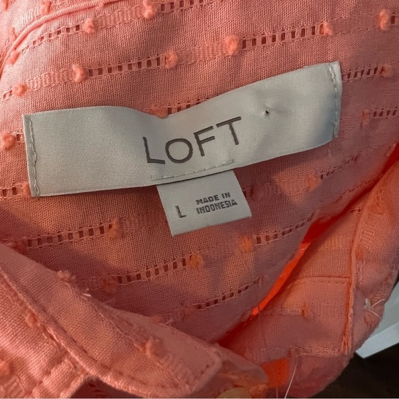 3/$30 🍂 LOFT Orange Shirt Swiss Dot Print Button Front Long Sleeves - Picture 8 of 9